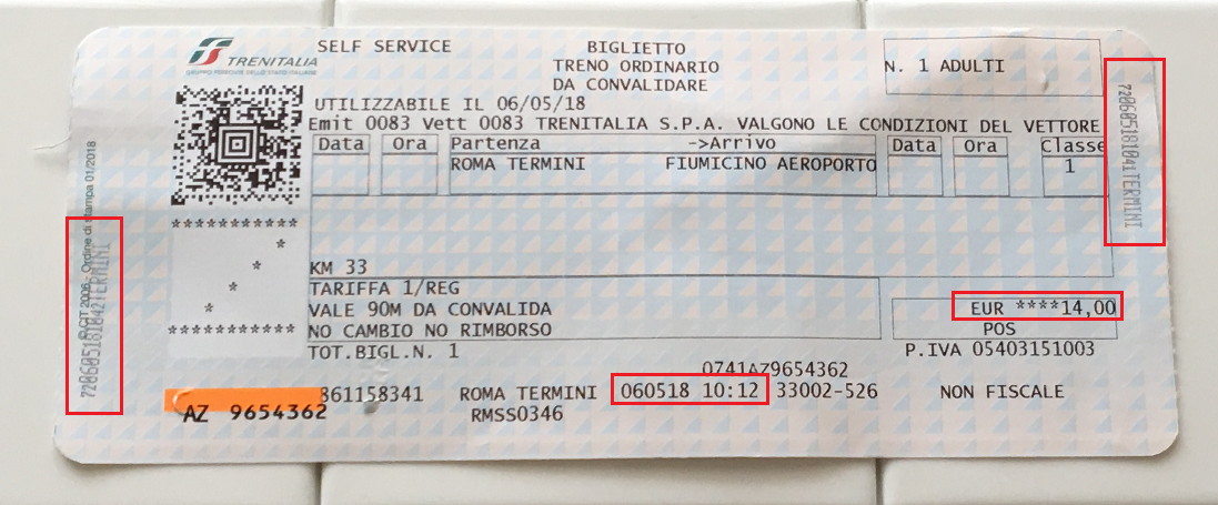 イタリアの特急・レオナルド・エクスプレスの切符
