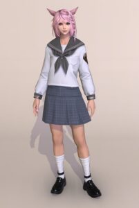 エデュカント・セーラートップスとヴァレンティオンカンフィー・スカートで春先JKミラプリ正面