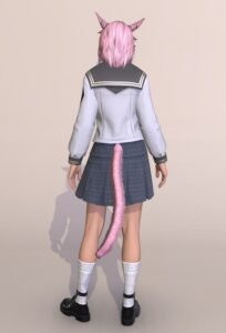 エデュカント・セーラートップスとヴァレンティオンカンフィー・スカートで春先JKミラプリ背面